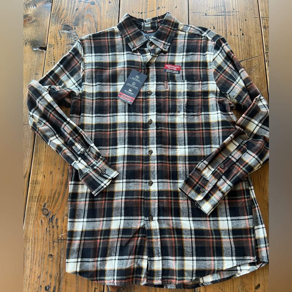 Chaps Performance Flannel Button Down In Navy Pla… - image 1